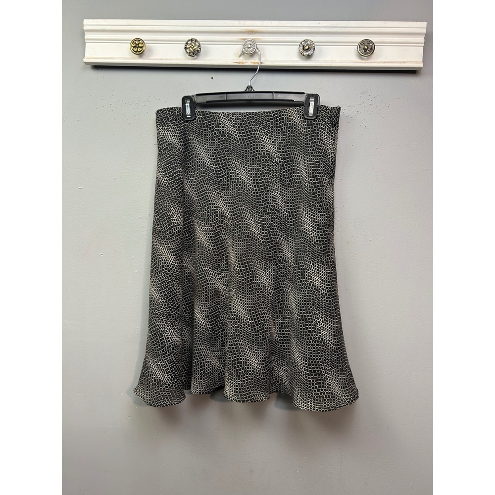 Tribal Skirt Womens 10 Black White Geometric Grid Midi A-Line Career